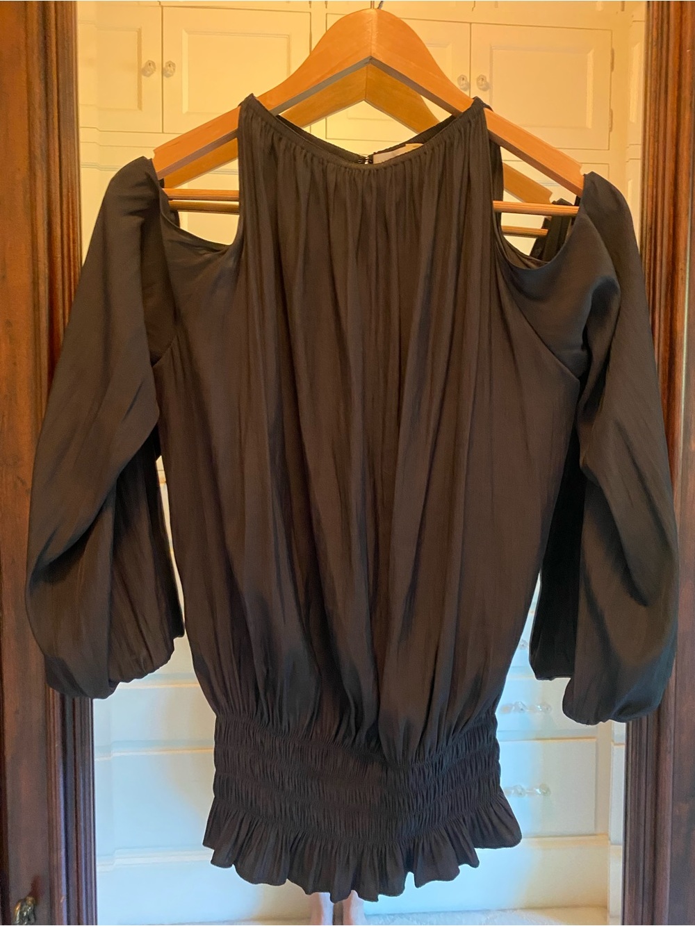 Ramy Brook Black Cold-Shoulder Long Sleeve Blouse, Size Small